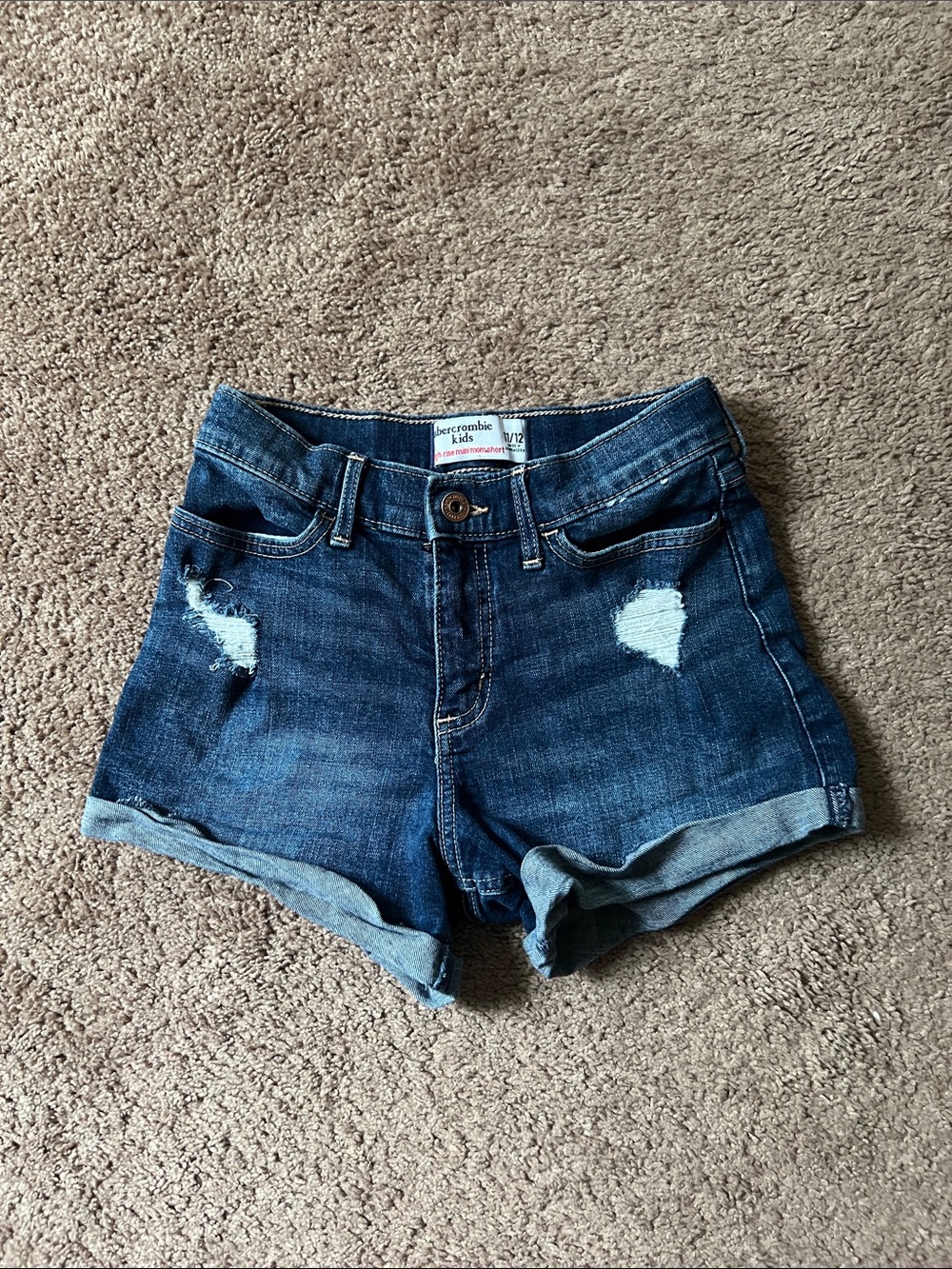 abercrombie kids blue distressed cuffed jean shorts